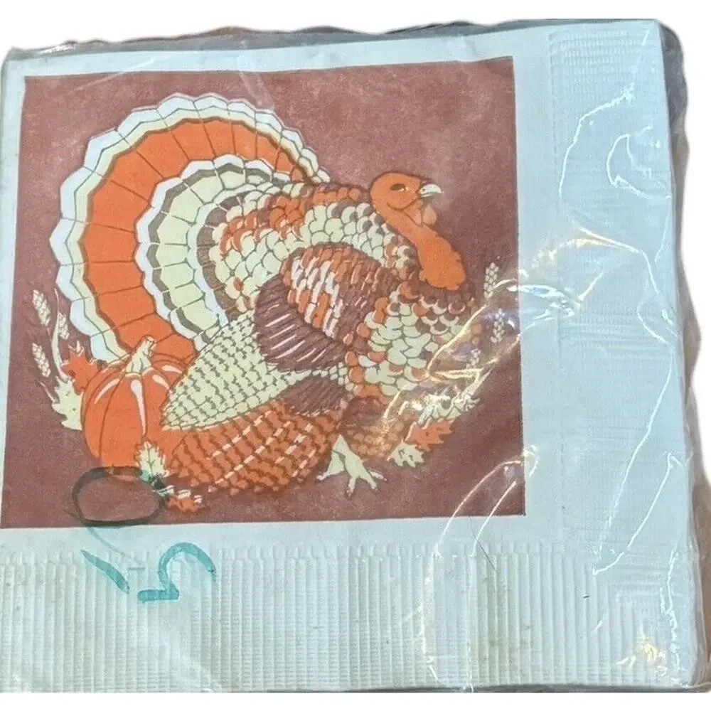 Thanksgiving Autumn Turkey VTG Paper‎ Cocktail Napkins American Greetings NEW